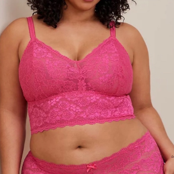 🆕 Pink Unlined Lace Crop Bralette 1 1X 14 16 NWT Torrid New! - Picture 2 of 5